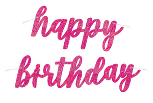 Pink Glitz Script "Happy Birthday" Prismatic Foil Jointed Banner (2 Pack)