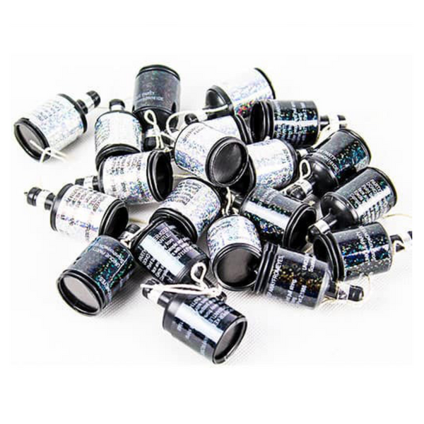 Birthday Black & Silver Glitz Holographic Poppers (20 Pack)