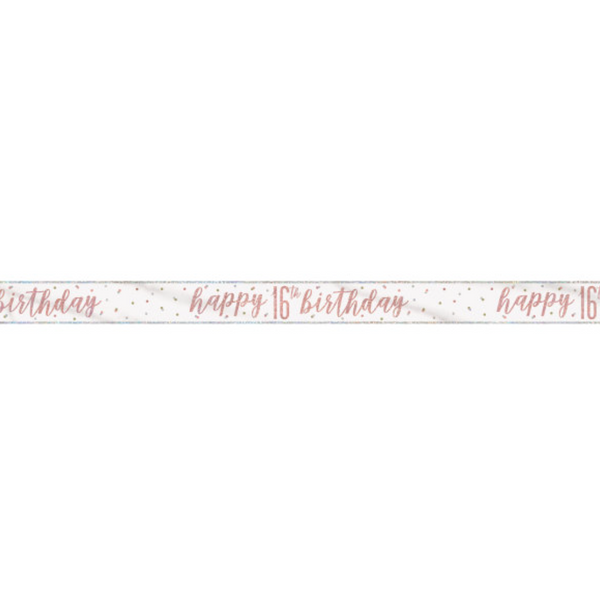 "Happy 16th Birthday" 9ft Glitz Rose Gold Foil Banner