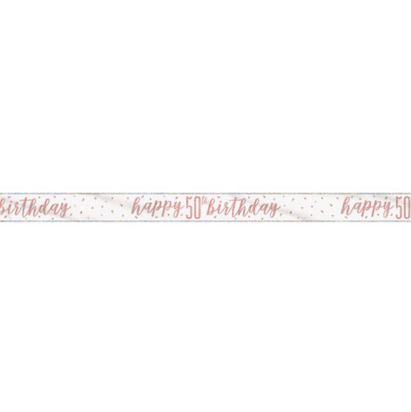 "Happy 50th Birthday" 9ft Glitz Rose Gold Foil Banner