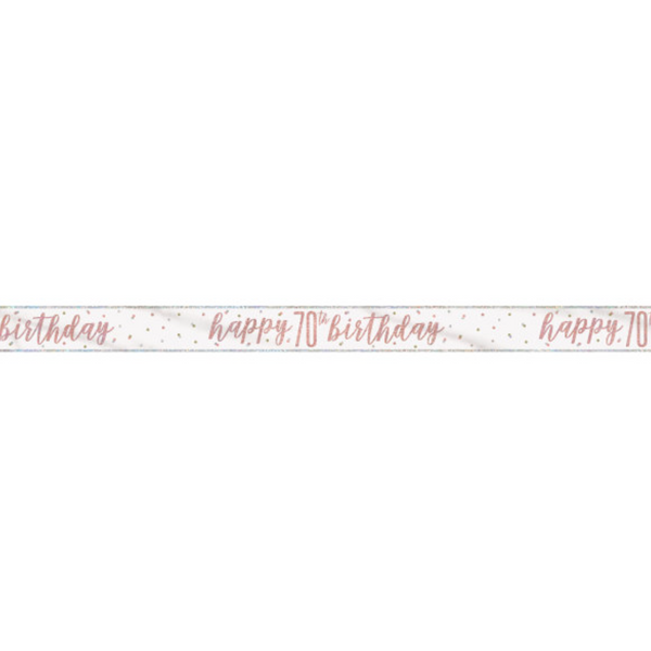 "Happy 70th Birthday" 9ft Glitz Rose Gold Foil Banner