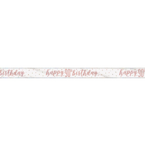 "Happy 90th Birthday" 9ft Glitz Rose Gold Foil Banner