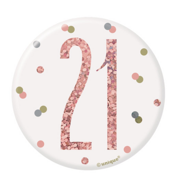 Birthday Rose Gold Glitz Number 21 Badge