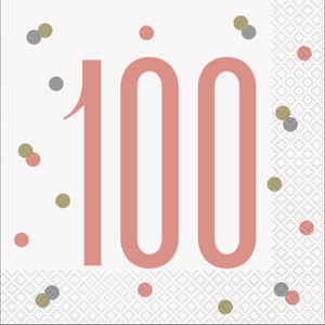 Birthday Rose Gold Glitz Number 100 Luncheon Napkins (16 Pack)