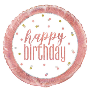 Glitz Rose Gold Round Foil Balloon Packaged ""Happy Birthday"" (18"")
