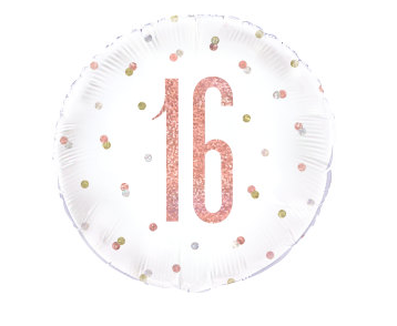 Birthday Rose Gold Glitz Number 16 Round Foil Balloon (18")