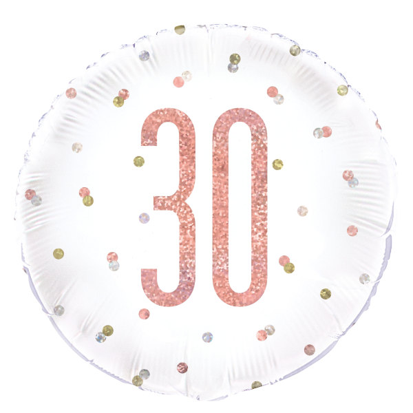 Birthday Rose Gold Glitz Number 30 Round Foil Balloon (18")