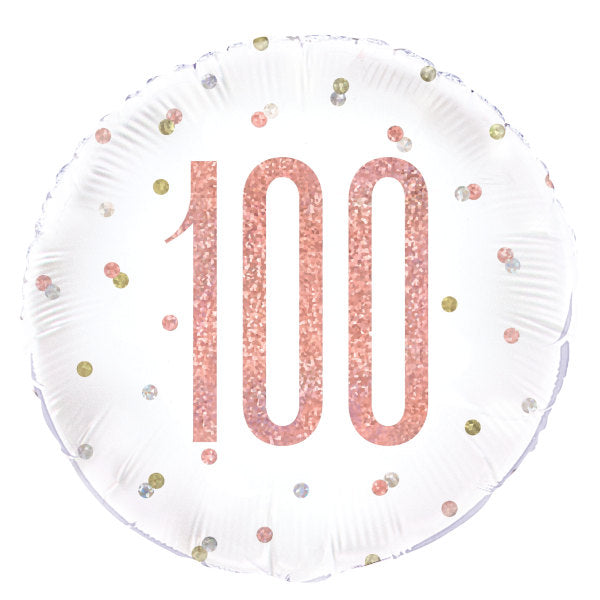 Birthday Rose Gold Glitz Number 100 Round Foil Balloon (18 inch)