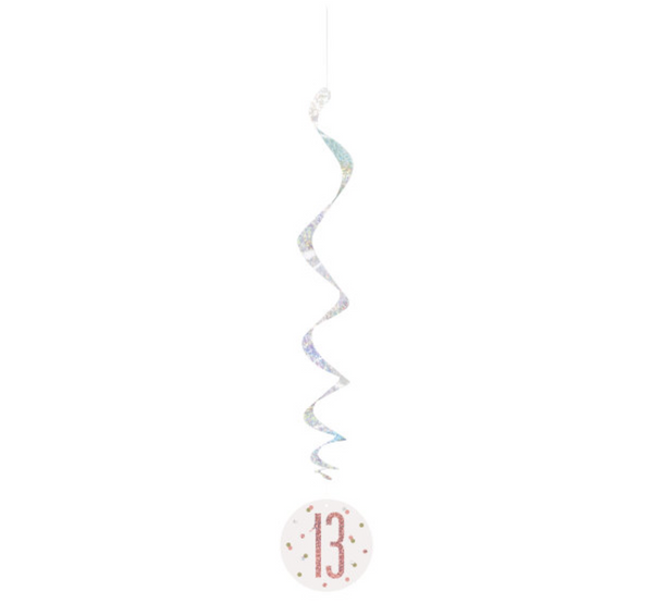 Birthday Rose Gold Glitz Number 13 Hanging Swirl Decorations 32" (6 Pack)