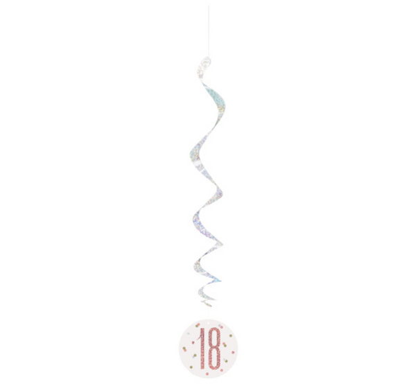 Birthday Rose Gold Glitz Number 18 Hanging Swirl Decorations 32" (6 Pack)
