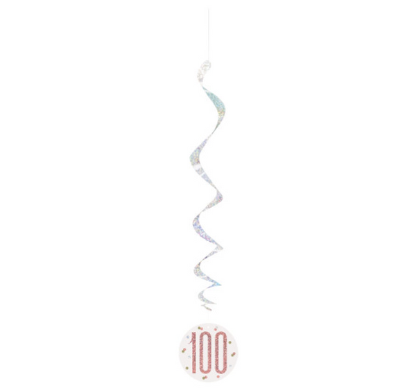 Birthday Rose Gold Glitz Number 100 Hanging Swirl Decorations 32" (6 Pack)