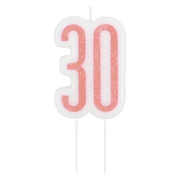 Glitz Rose Gold Numeral Birthday Candle 30