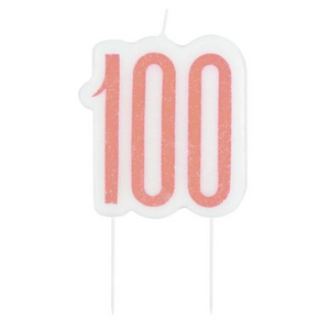 Birthday Rose Gold Glitz Number 100 Birthday Candle