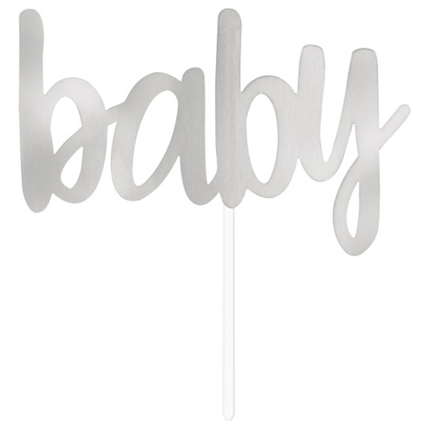 Silver Foil "Baby" Baby Shower Cake Topper