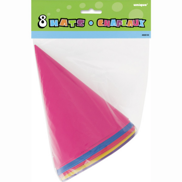 Party Hats Assorted Colors (8 Pack)