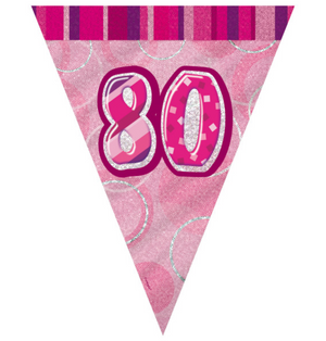 Birthday Pink Glitz Number 80 Flag Banner (9ft)