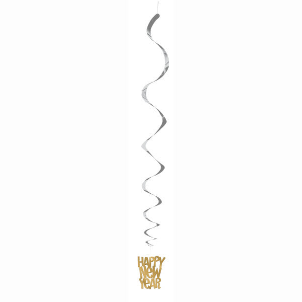 New Years Gold & Silver Hanging Swirl Decorations 26" (3 pack)