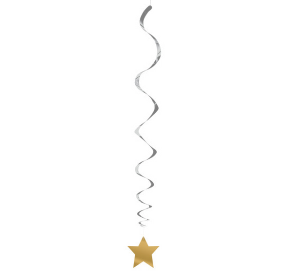 Silver & Gold Star Hanging Swirl Decorations 26" (3 Pack)