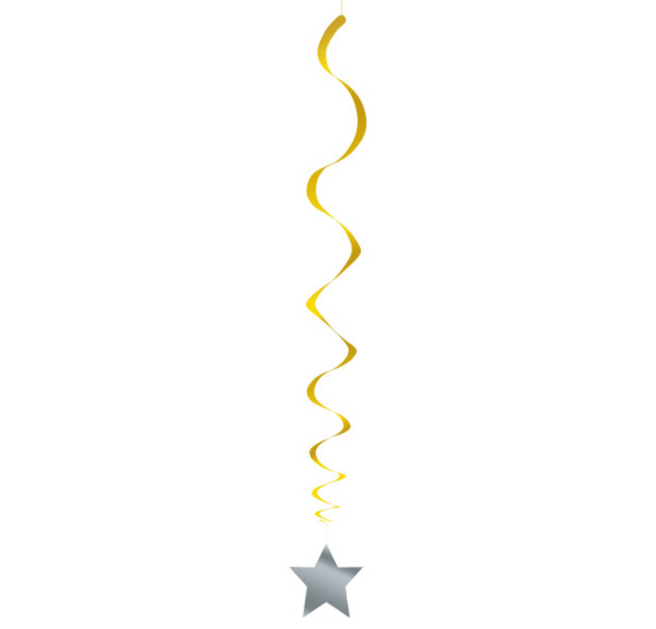 Silver & Gold Star Hanging Swirl Decorations 26" (3 Pack)