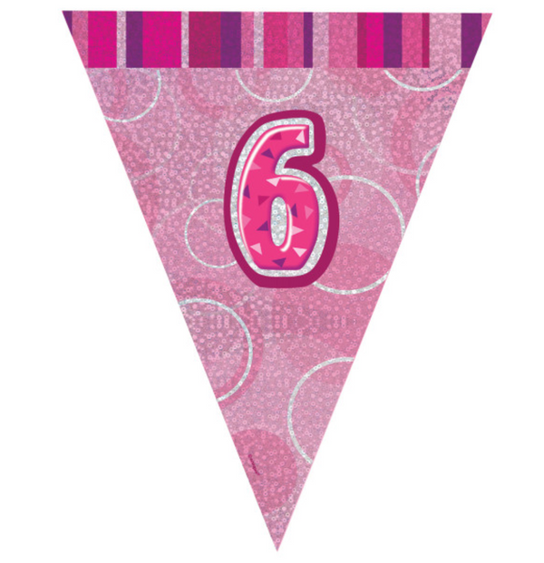 Birthday Pink Glitz Number 6 Flag Banner (9 Ft)