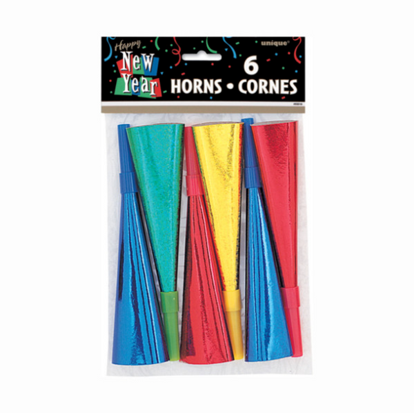 New Years Prism Horns Assorted Colors (6 Pack)