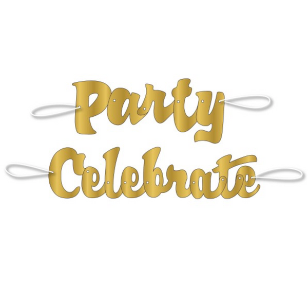 Gold Script "Party" and "Celebrate" Banners