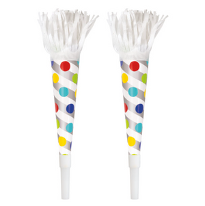 Dots Foil Horns with Fringe (6 Pack)