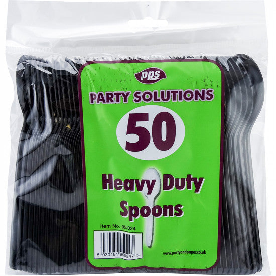 Cutlery Heavy Duty Plastic Spoons Black (50 Pack)