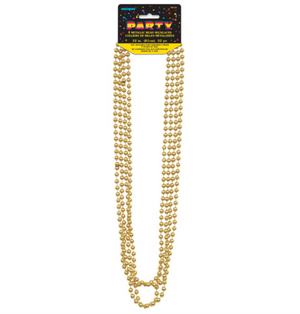 Gold Metallic Bead Necklaces 32" (4 Pack)