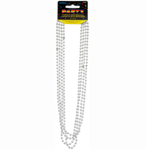 Silver Metallic Bead Necklaces 32" (4 Pack)