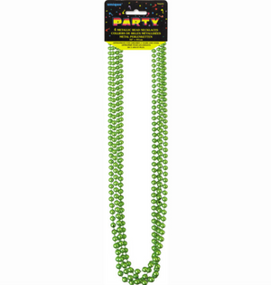 Lime Green Metallic Bead Necklaces 32" (4 Pack)