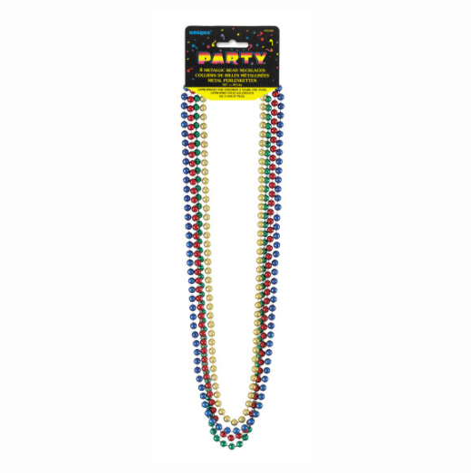 Metallic Bead Necklaces - Assorted Colors 32" (4 pack)