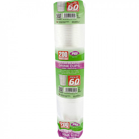 Drink Cups Plastic Clear 200ml - (60 Pack)