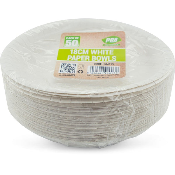 Plates Paper Bowl White 180mm (50 Pack)