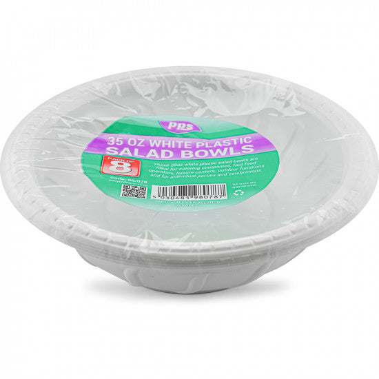 Plates Plastic Salad Bowl White 35oz (8 Pack)