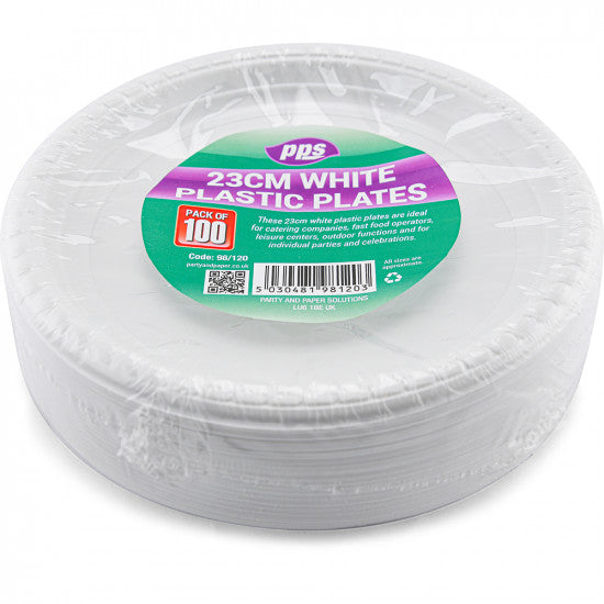 Plates Plastic White 23cm (100 Pack)