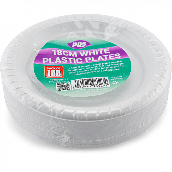 Plates Plastic White 18cm (100 Pack)