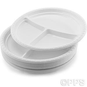 Plates Plastic White 3compartments (50 Pack)