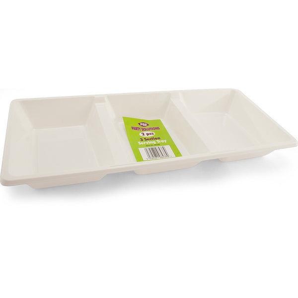 Plates Plastic Serving tray 3 comp White 38cmx17cm (2 Pack)