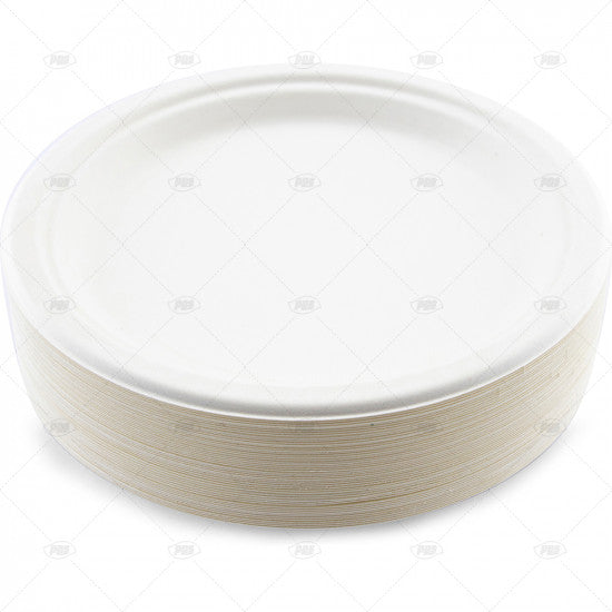 Plates Bagasse White 23cm - (50 Pack)