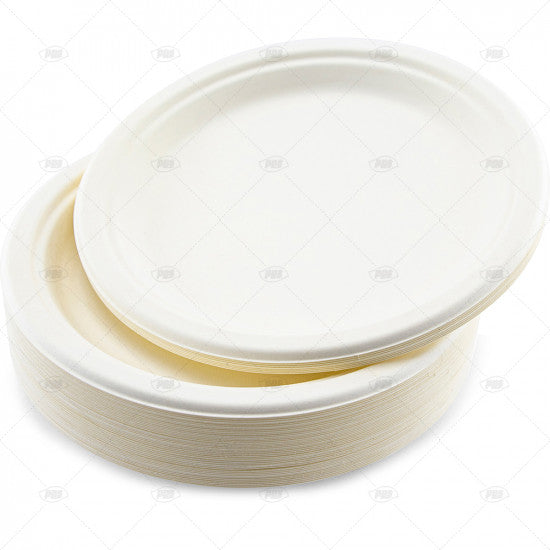 Plates Bagasse White 23cm - (50 Pack)