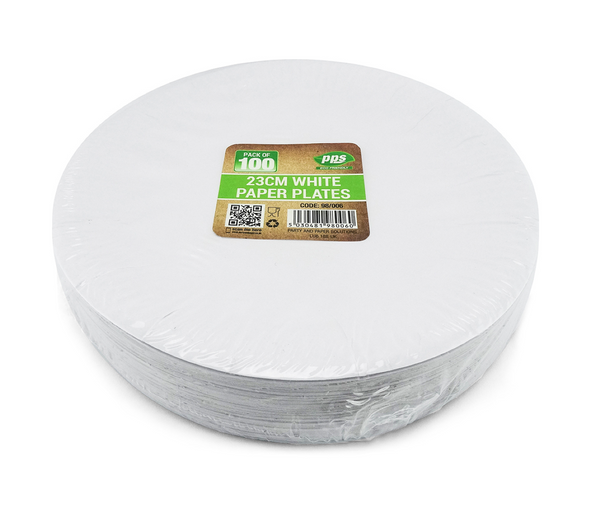 Plates Paper white 23cm (100 Pack)