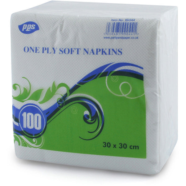 White Napkins - 1ply - 30cm (100 Pack)