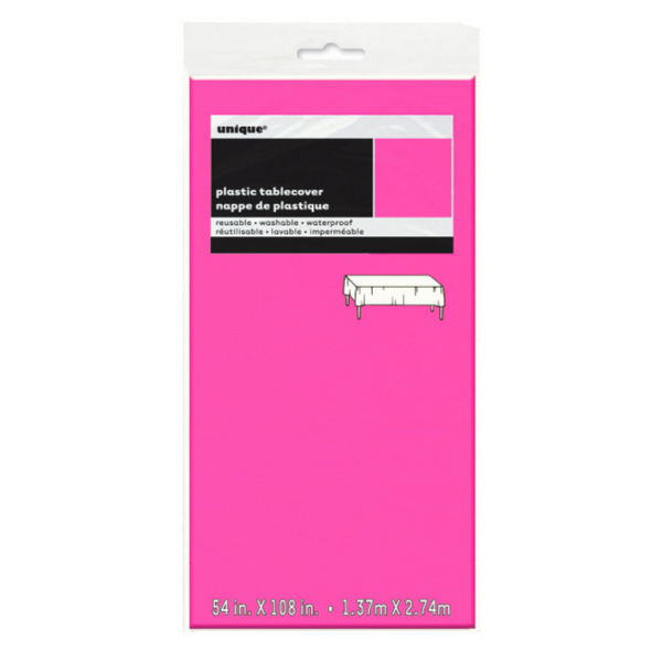 Neon Pink Solid Rectangular Plastic Table Cover (54"x108")