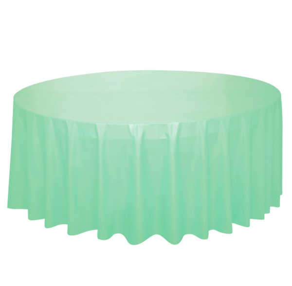 Mint Solid Round Plastic Table Cover (84")