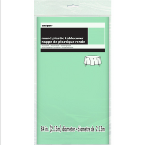 Mint Solid Round Plastic Table Cover (84")