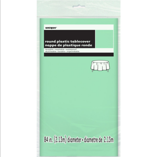 Mint Solid Round Plastic Table Cover (84")