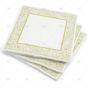 Napkins Design 3Ply Square Gold Border 33cm (20 Pack)