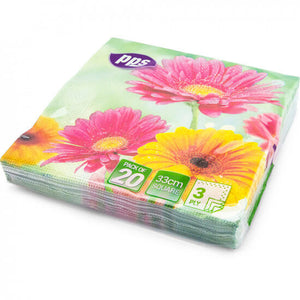 Napkins Design 3Ply Yellow & Pink Sunflowers (20 Pack)