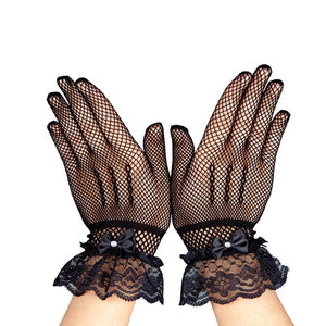 Fishnet Gloves with Lace & Diamantes